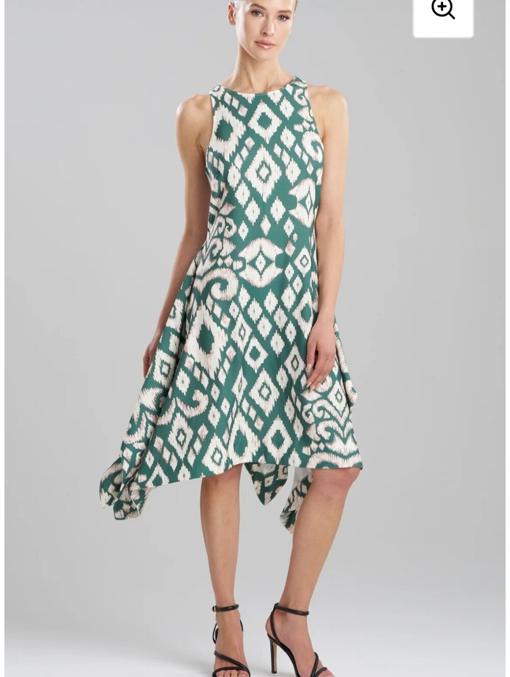 N NATORI GINZA WOVEN CREPE HANDKERCHIEF DRESS GEOMETRIC PRINT SIZE LARGE
